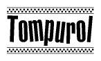 The image contains the text Tompurol in a bold, stylized font, with a checkered flag pattern bordering the top and bottom of the text.