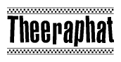 The image contains the text Theeraphat in a bold, stylized font, with a checkered flag pattern bordering the top and bottom of the text.