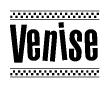 The clipart image displays the text Venise in a bold, stylized font. It is enclosed in a rectangular border with a checkerboard pattern running below and above the text, similar to a finish line in racing. 