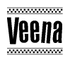 The clipart image displays the text Veena in a bold, stylized font. It is enclosed in a rectangular border with a checkerboard pattern running below and above the text, similar to a finish line in racing. 