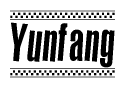 The clipart image displays the text Yunfang in a bold, stylized font. It is enclosed in a rectangular border with a checkerboard pattern running below and above the text, similar to a finish line in racing. 