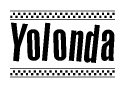 The clipart image displays the text Yolonda in a bold, stylized font. It is enclosed in a rectangular border with a checkerboard pattern running below and above the text, similar to a finish line in racing. 