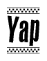 The clipart image displays the text Yap in a bold, stylized font. It is enclosed in a rectangular border with a checkerboard pattern running below and above the text, similar to a finish line in racing. 