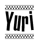 The image contains the text Yuri in a bold, stylized font, with a checkered flag pattern bordering the top and bottom of the text.