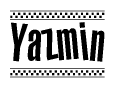 The clipart image displays the text Yazmin in a bold, stylized font. It is enclosed in a rectangular border with a checkerboard pattern running below and above the text, similar to a finish line in racing. 