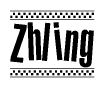 The image contains the text Zhling in a bold, stylized font, with a checkered flag pattern bordering the top and bottom of the text.