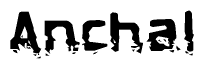 This nametag says Anchal, and has a static looking effect at the bottom of the words. The words are in a stylized font.