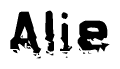The image contains the word Alie in a stylized font with a static looking effect at the bottom of the words