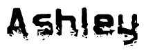 This nametag says Ashley, and has a static looking effect at the bottom of the words. The words are in a stylized font.