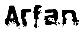 The image contains the word Arfan in a stylized font with a static looking effect at the bottom of the words