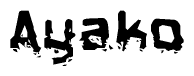 This nametag says Ayako, and has a static looking effect at the bottom of the words. The words are in a stylized font.