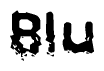 This nametag says Blu, and has a static looking effect at the bottom of the words. The words are in a stylized font.