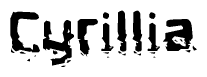 The image contains the word Cyrillia in a stylized font with a static looking effect at the bottom of the words
