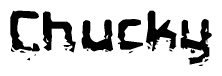 The image contains the word Chucky in a stylized font with a static looking effect at the bottom of the words