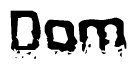This nametag says Dom, and has a static looking effect at the bottom of the words. The words are in a stylized font.