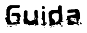 This nametag says Guida, and has a static looking effect at the bottom of the words. The words are in a stylized font.