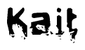 This nametag says Kait, and has a static looking effect at the bottom of the words. The words are in a stylized font.
