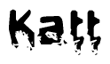 This nametag says Katt, and has a static looking effect at the bottom of the words. The words are in a stylized font.