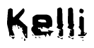 This nametag says Kelli, and has a static looking effect at the bottom of the words. The words are in a stylized font.