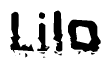 This nametag says Lilo, and has a static looking effect at the bottom of the words. The words are in a stylized font.