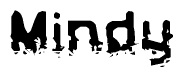 The image contains the word Mindy in a stylized font with a static looking effect at the bottom of the words