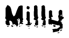 The image contains the word Milly in a stylized font with a static looking effect at the bottom of the words
