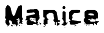 The image contains the word Manice in a stylized font with a static looking effect at the bottom of the words