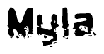The image contains the word Myla in a stylized font with a static looking effect at the bottom of the words