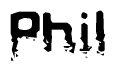 The image contains the word Phil in a stylized font with a static looking effect at the bottom of the words