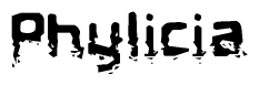 The image contains the word Phylicia in a stylized font with a static looking effect at the bottom of the words