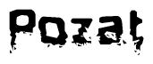The image contains the word Pozat in a stylized font with a static looking effect at the bottom of the words