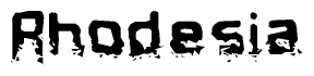 The image contains the word Rhodesia in a stylized font with a static looking effect at the bottom of the words