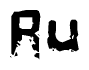 This nametag says Ru, and has a static looking effect at the bottom of the words. The words are in a stylized font.