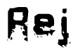 This nametag says Rej, and has a static looking effect at the bottom of the words. The words are in a stylized font.