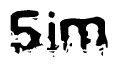 This nametag says Sim, and has a static looking effect at the bottom of the words. The words are in a stylized font.
