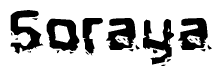 The image contains the word Soraya in a stylized font with a static looking effect at the bottom of the words