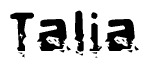 The image contains the word Talia in a stylized font with a static looking effect at the bottom of the words