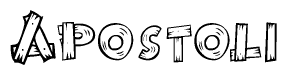 The clipart image shows the name Apostoli stylized to look like it is constructed out of separate wooden planks or boards, with each letter having wood grain and plank-like details.
