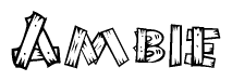 The clipart image shows the name Ambie stylized to look as if it has been constructed out of wooden planks or logs. Each letter is designed to resemble pieces of wood.