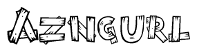 The image contains the name Azngurl written in a decorative, stylized font with a hand-drawn appearance. The lines are made up of what appears to be planks of wood, which are nailed together