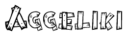 The clipart image shows the name Aggeliki stylized to look like it is constructed out of separate wooden planks or boards, with each letter having wood grain and plank-like details.