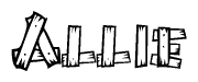 The clipart image shows the name Allie stylized to look like it is constructed out of separate wooden planks or boards, with each letter having wood grain and plank-like details.