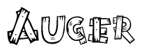 The image contains the name Auger written in a decorative, stylized font with a hand-drawn appearance. The lines are made up of what appears to be planks of wood, which are nailed together