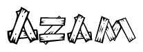 The image contains the name Azam written in a decorative, stylized font with a hand-drawn appearance. The lines are made up of what appears to be planks of wood, which are nailed together
