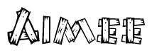 The clipart image shows the name Aimee stylized to look as if it has been constructed out of wooden planks or logs. Each letter is designed to resemble pieces of wood.