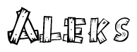 The clipart image shows the name Aleks stylized to look like it is constructed out of separate wooden planks or boards, with each letter having wood grain and plank-like details.