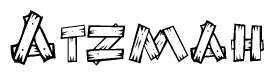 The clipart image shows the name Atzmah stylized to look as if it has been constructed out of wooden planks or logs. Each letter is designed to resemble pieces of wood.