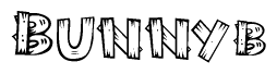 The image contains the name Bunnyb written in a decorative, stylized font with a hand-drawn appearance. The lines are made up of what appears to be planks of wood, which are nailed together