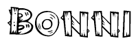 The clipart image shows the name Bonni stylized to look as if it has been constructed out of wooden planks or logs. Each letter is designed to resemble pieces of wood.