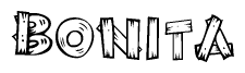 The clipart image shows the name Bonita stylized to look as if it has been constructed out of wooden planks or logs. Each letter is designed to resemble pieces of wood.